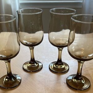 Vintage Tawny Amber Brown Stemmed Wine Glasses, Water Goblets 12 oz. Set of 4